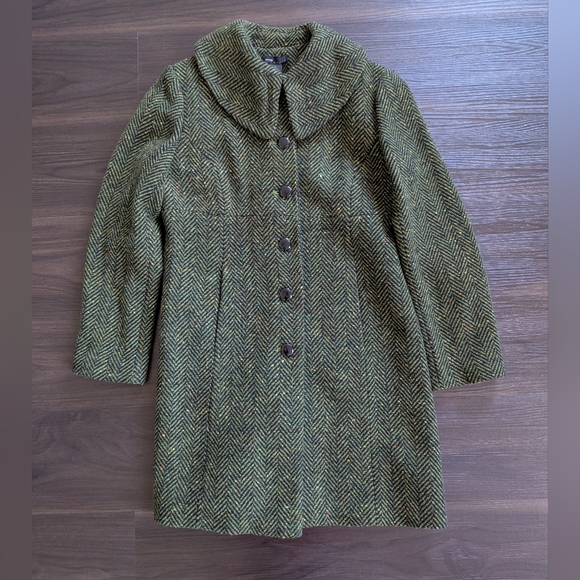 NWT Grace Elements Women's Green Herringbone Tweed Wool-blend coat Size 12 - Picture 9 of 16